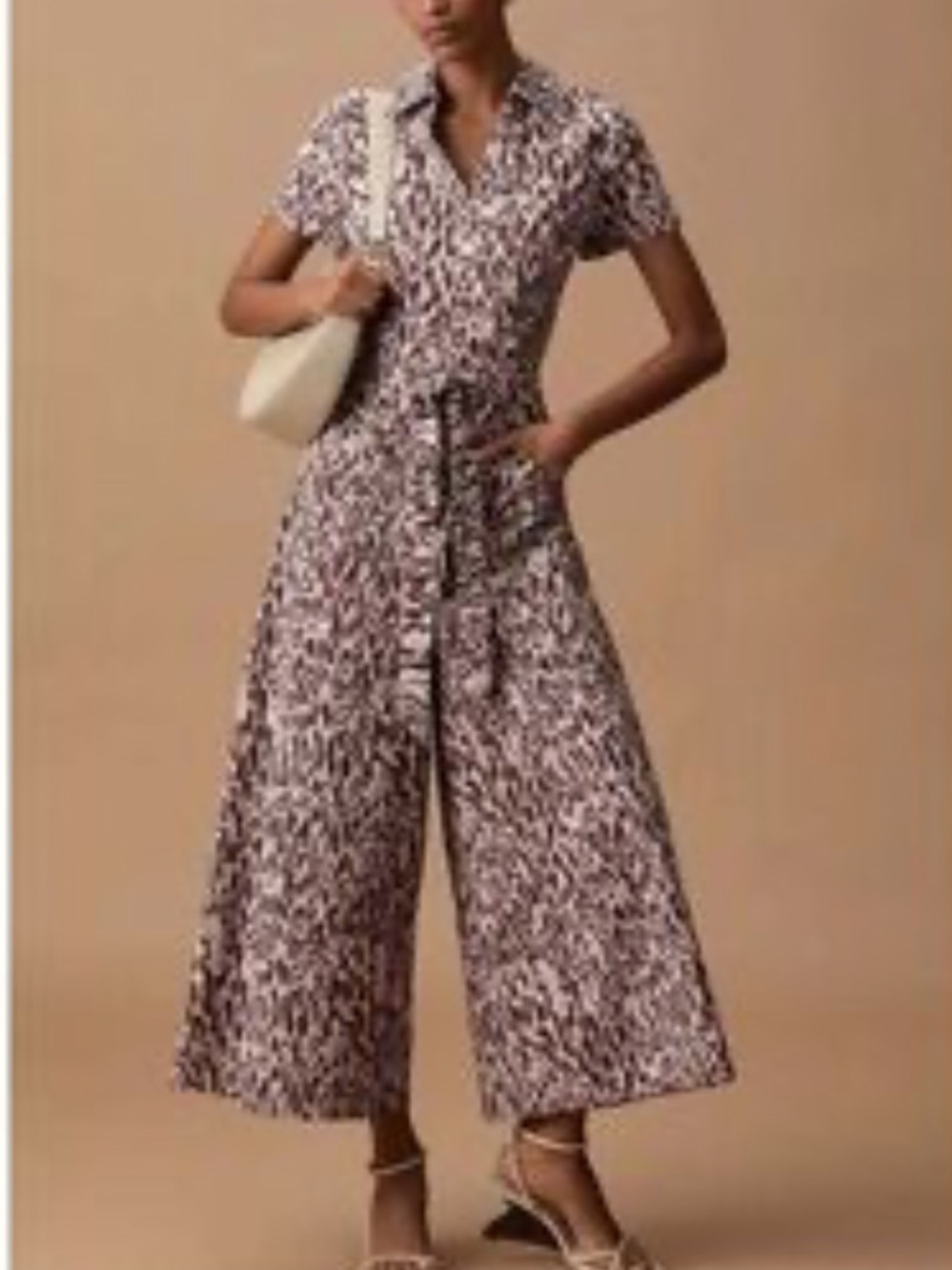 Maeve Colette Printed Linen Wrap Jumpsuit | Anthropologie. Size 16